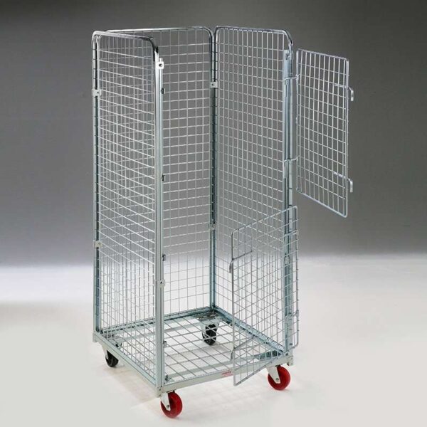 Konteiner 700X800X1800H, 2 ust avanevad 270 kraadi, võrgusilm 50X50, 2 pööravat ratast piduritega